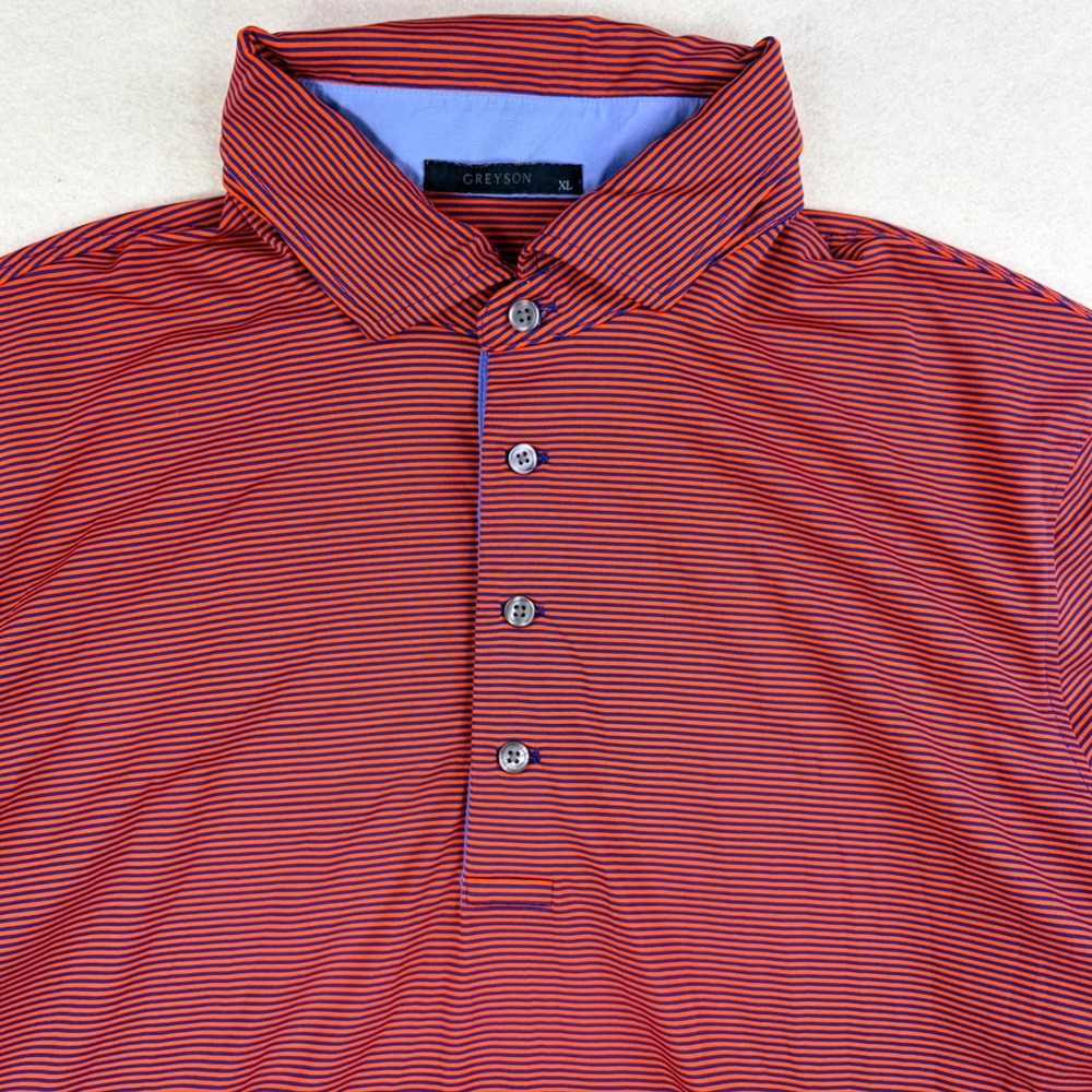 Greyson Mens XL Red Purple Micro Stripe Performance Golf Polo Shirt Short Sleeve